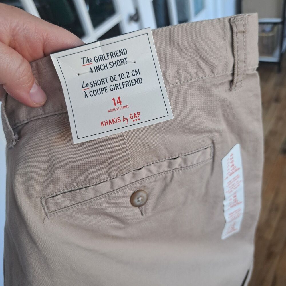 NEW Gap The Girlfriend Khaki Chino Shorts Womens Size 14 Large Tan 4" Inseam - Picture 3 of 8